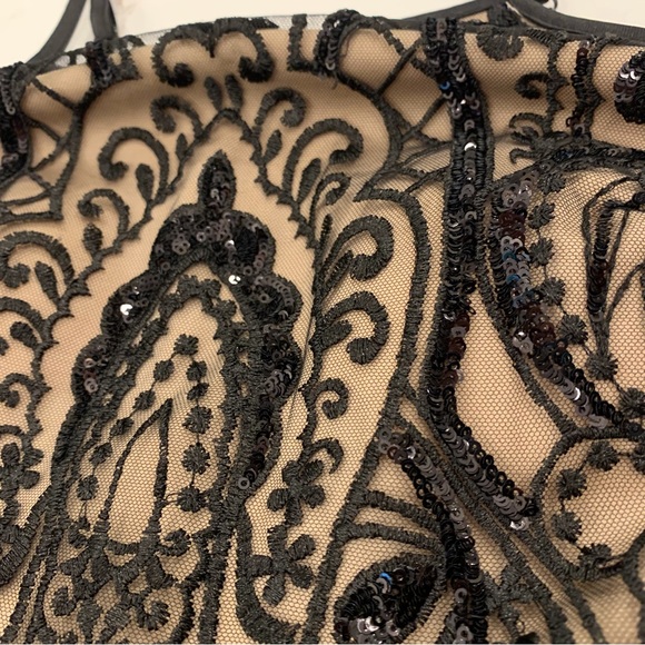 Crystal Doll Black /Beige Sequined High Low Formal Dress Size 0 - Picture 5 of 14